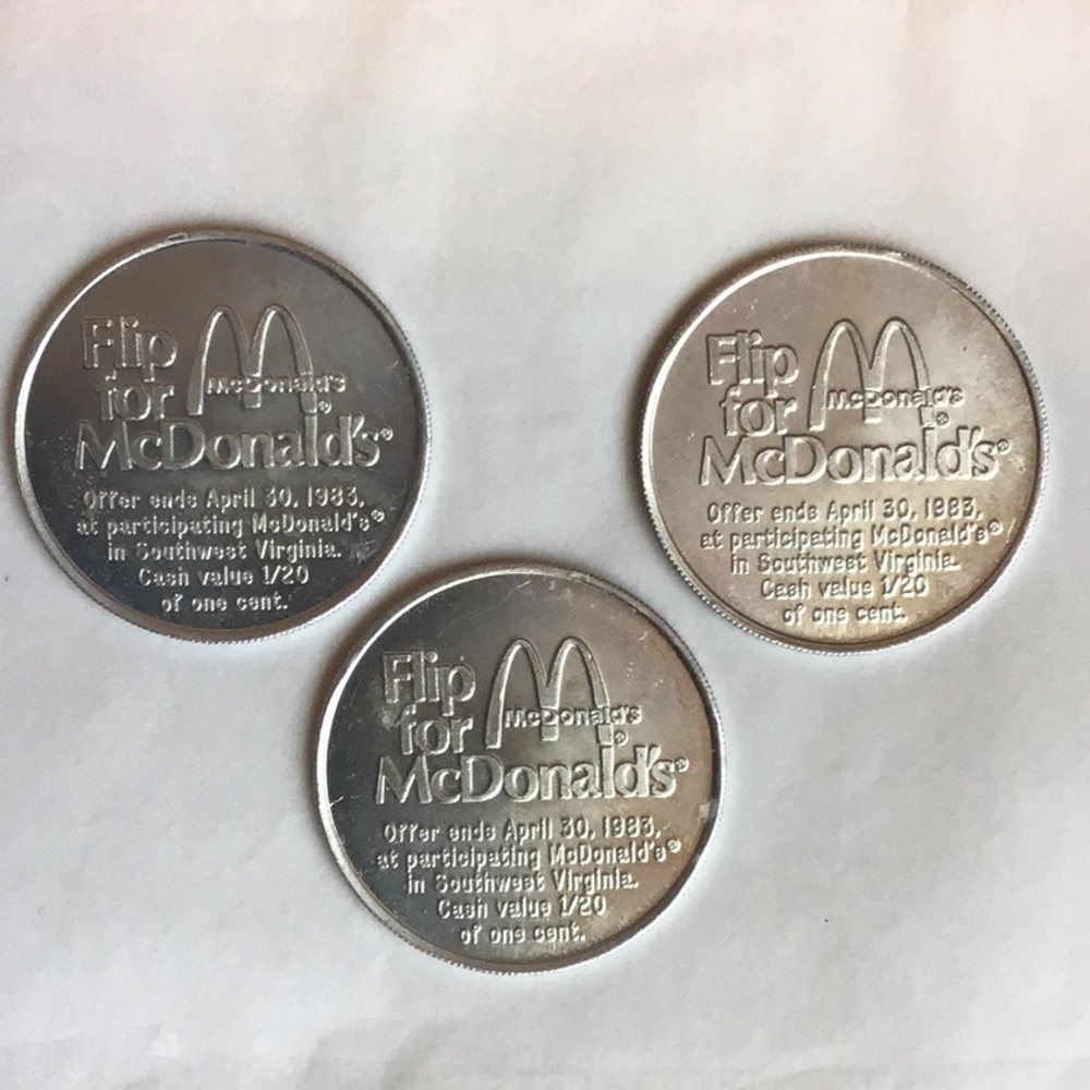 Set of 3 Vintage Flip for McDonald’s Coins, 1983